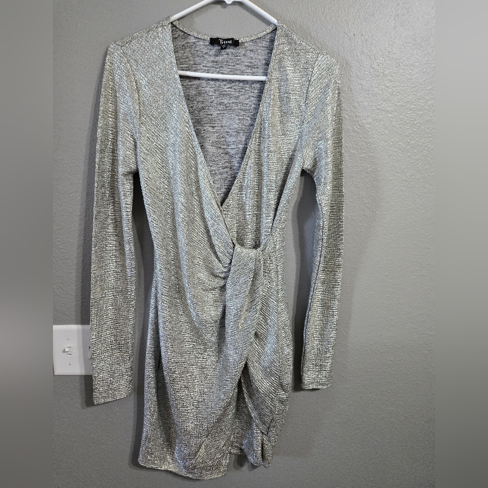 Trixxi Metallic Silver Sexy Drapery Midi Dress Size Small
